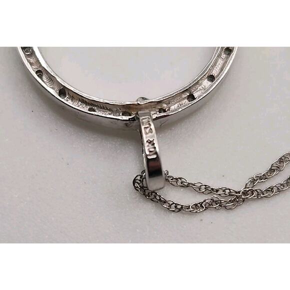 10k Diamonds White Gold Hoop Pendant & Necklace 18" - Picture 9 of 9